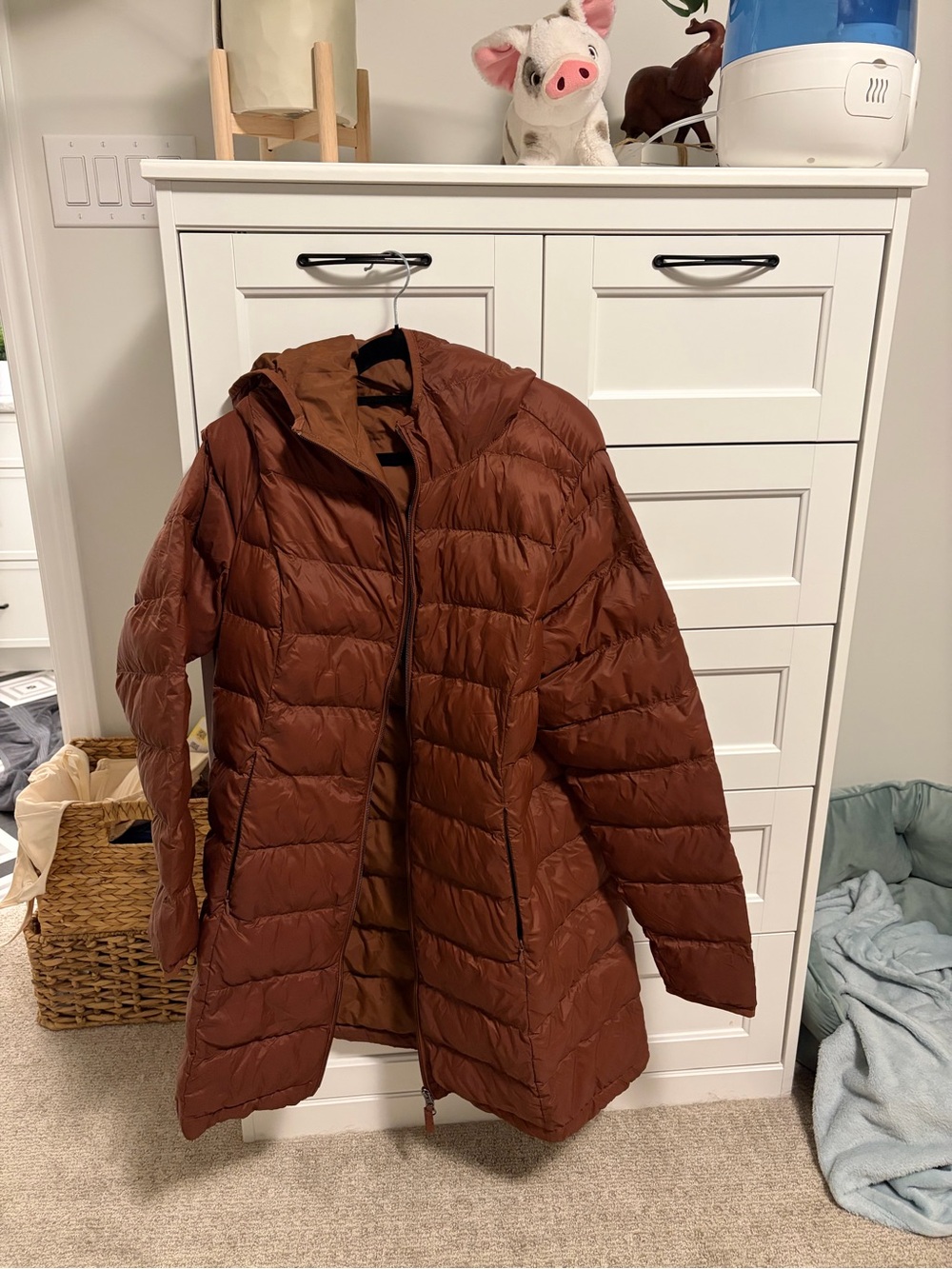 Women’s Long Puffer Coat - Rust XL